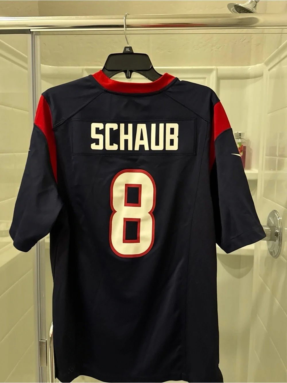 Men's Navy Blue and Red Football Jersey - Schaub #8